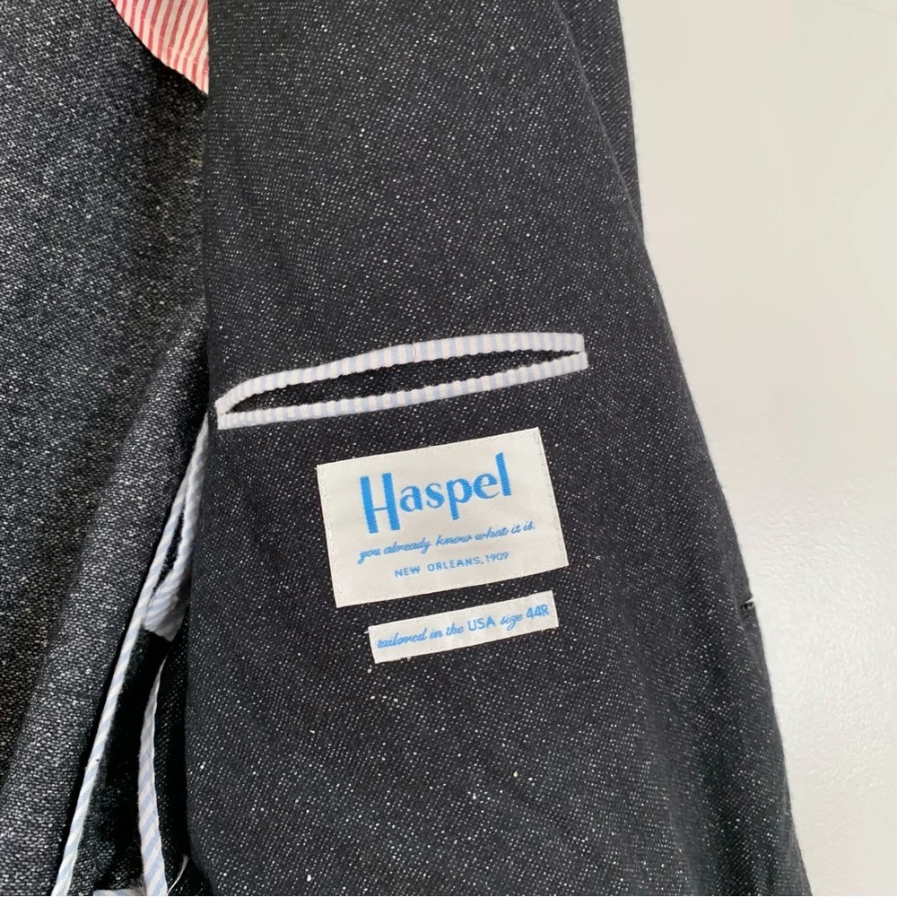 Haspel Blazer Jacket Gray Speckled Sports Coat Partially Lined Wool? Size 44 R